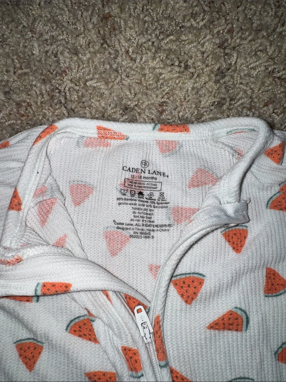Caden Lane White Footed One-Piece with Orange Watermelon Print